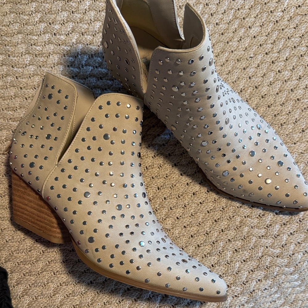 Studded Cream Ankle Boots